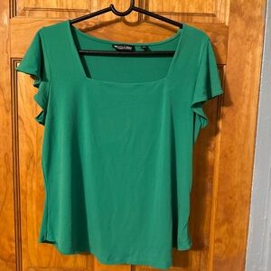 New York & Company Emerald Blouse with Ruffled Sleeves
